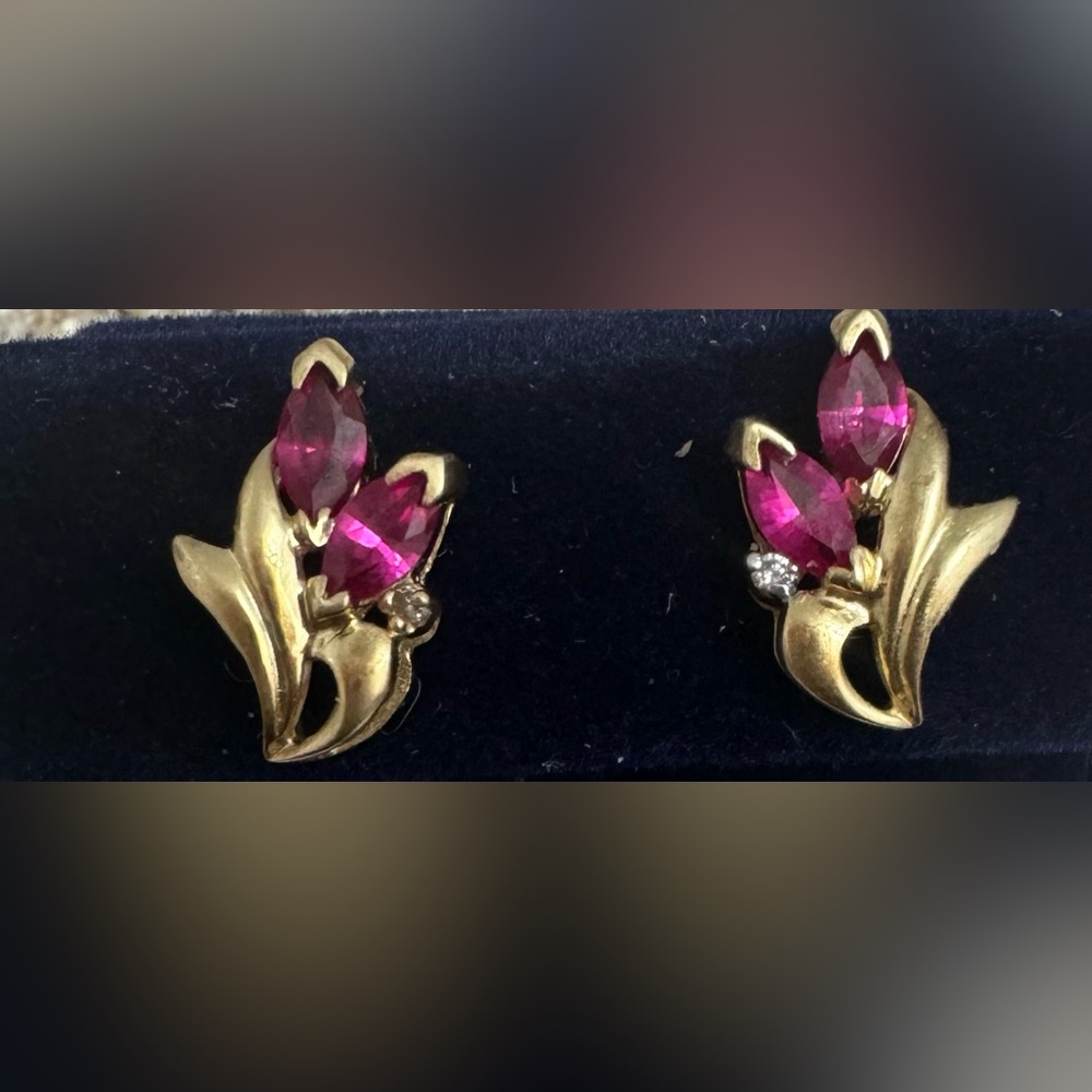 14 K Gold and Pink Floral Earrings